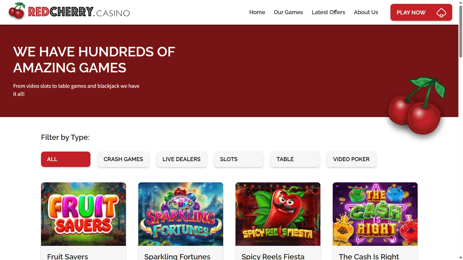 Red Cherry Casino games screen on desktop