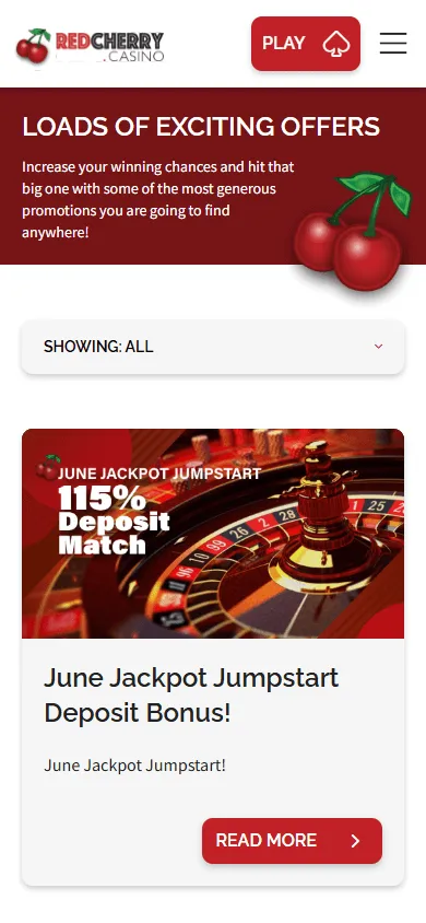 Red Cherry Casino promotions screen on a mobile device